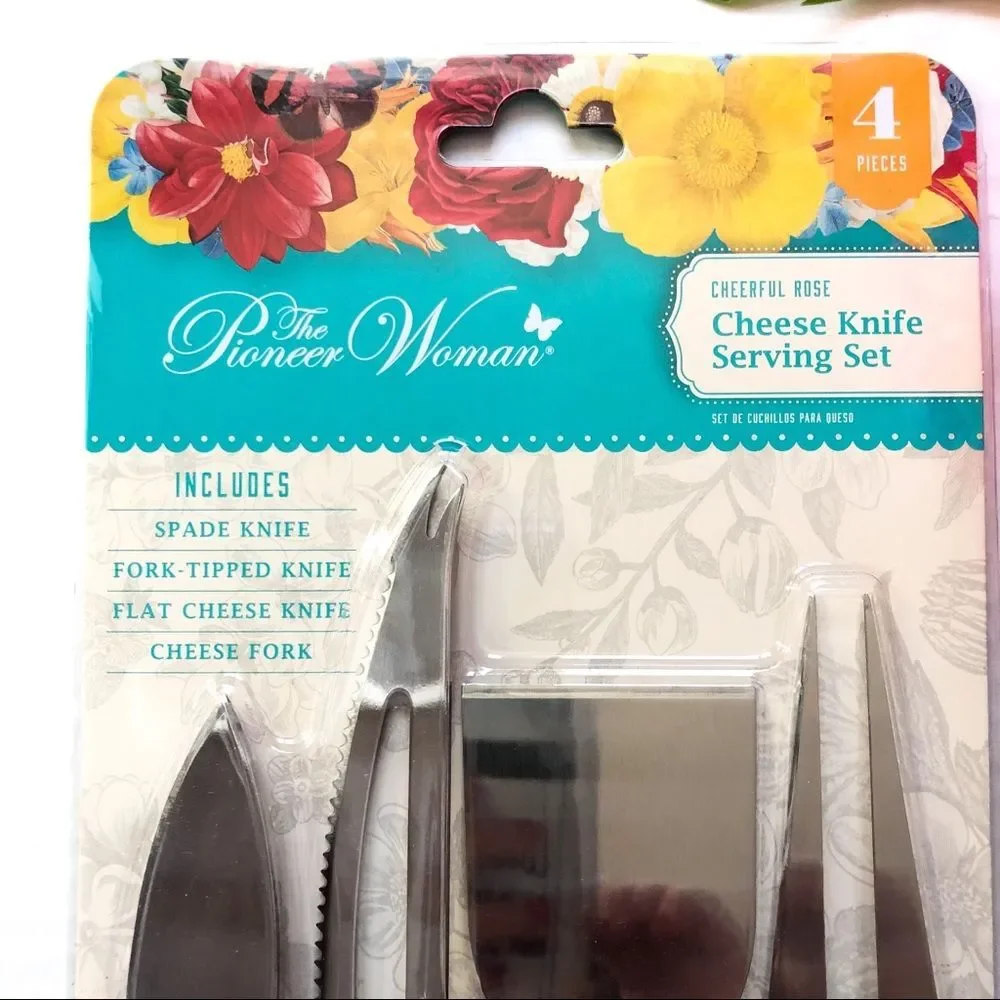 Pioneer Woman 4pcs Cheerful Rose Cheese Knife Set NEW